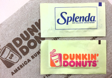 Spenda and Dunkin' Donuts sweetener packaging