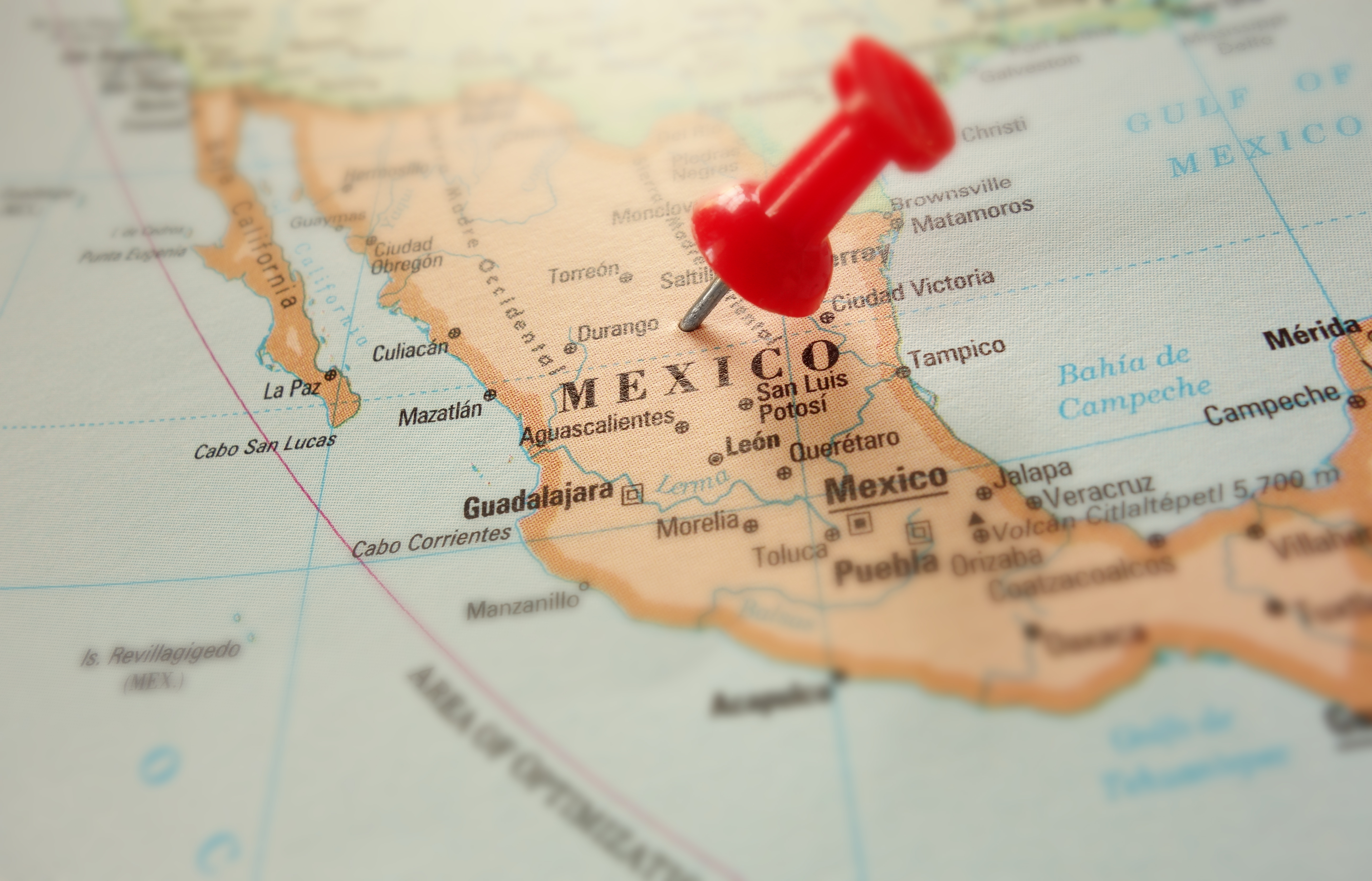Map of Mexico with red push pin